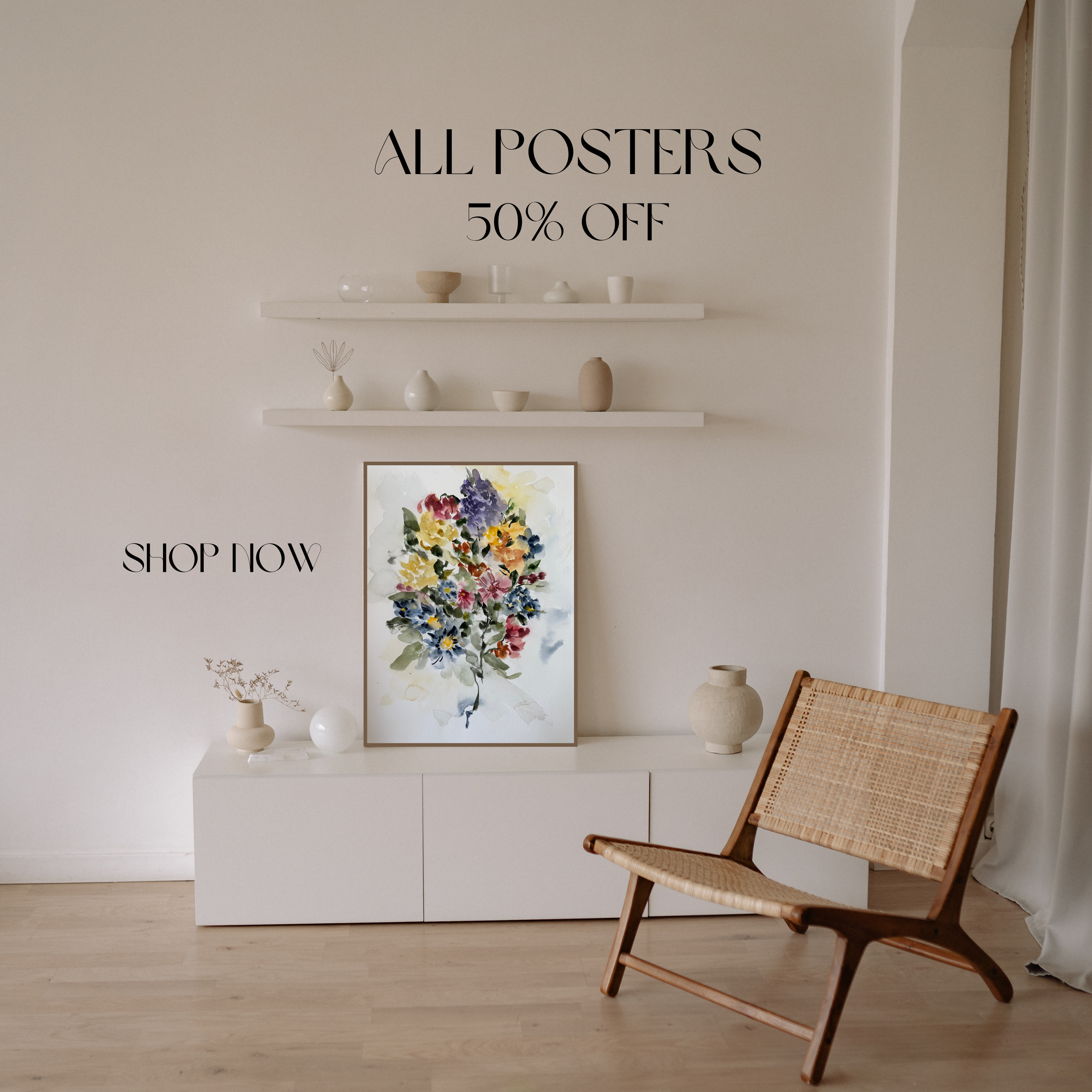 Boho Style Living Room Wall Art Photo Poster Frame Mockup Instagram Post